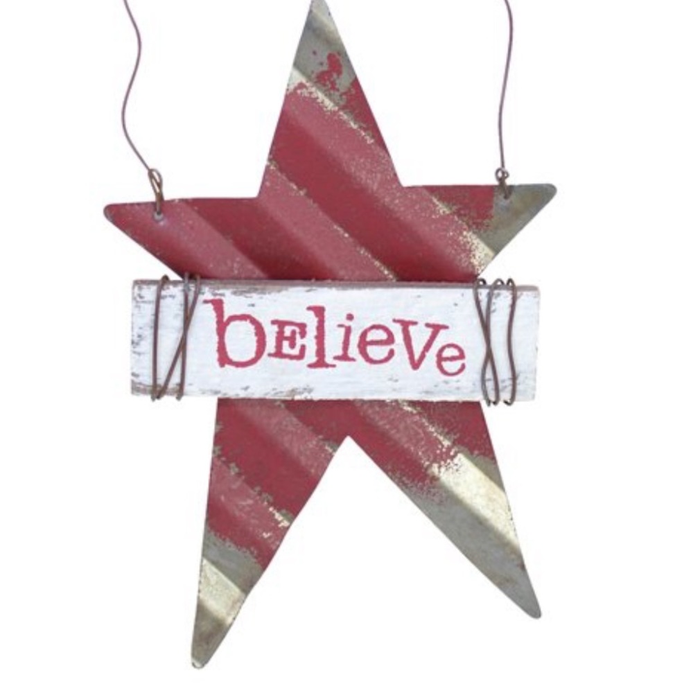 Honey and Me- 'Believe' Star Ornament- rustic vintage inspired metal star decor
